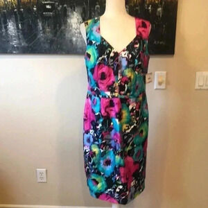 NWT Kasper Orchid Multi Black Pink Blue Floral Print Fully Lined Dress-Size 6